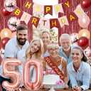 Trgowaul 50th Birthday Decorations for Women, Burgundy Red Rose Gold 50th Birthday Party Supplies, Banner, Sash and Crown, Cake Topper, 50 Number Balloon, Fringe Curtains, 50 Year Old Decoration Set