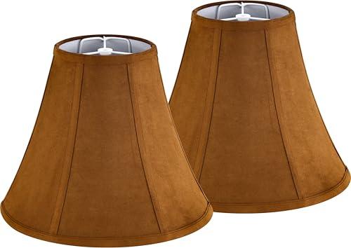 GO&SO Set of 2 Fabric Bell Lamp Shades Brown,6" Top x 13" Bottom x 9.8" High (Spider) - Handcrafted Medium Lamp Shades for Table & Bedside Lamps Replacement Farmhouse