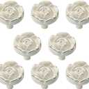 Antique Rose Flower Cabinet Knobs, Vintage Kitchen Shabby Chic Zinc Alloy White Drawer Pull Handles for Dresser Vanity Nightstand Cupboard Wardrobe, 8 Pack (Silver Line)