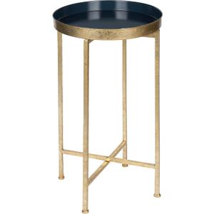 Kate and Laurel Celia Round Metal Foldable Tray Accent Table, Navy Blue with Gold Base, 14x14x25.75