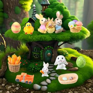 Civaner 15 Pcs Easter Decorations Bunny Figurines Decor Mini Resin Eggs Rabbits Decor Animals Mini for Easter Table Living Room Home Tank Decor Party Supplies