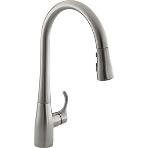 KOHLER 596-VS Simplice Kitchen Sink Faucets with Pull Down Sprayer, 3-Spray Design, Vibrant Stainless Kitchen Faucets, High Arch