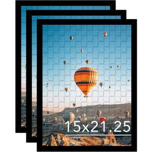 JCJMY 15x21.25 Puzzles Frame Set of 3 Black, Wall Hanging 15 x 21.25 Picture Frame for 15 by 21.25 Poster Photo Canvas Picture Puzzles with Shatter Resistant Plexiglass, 3 Pack, Black