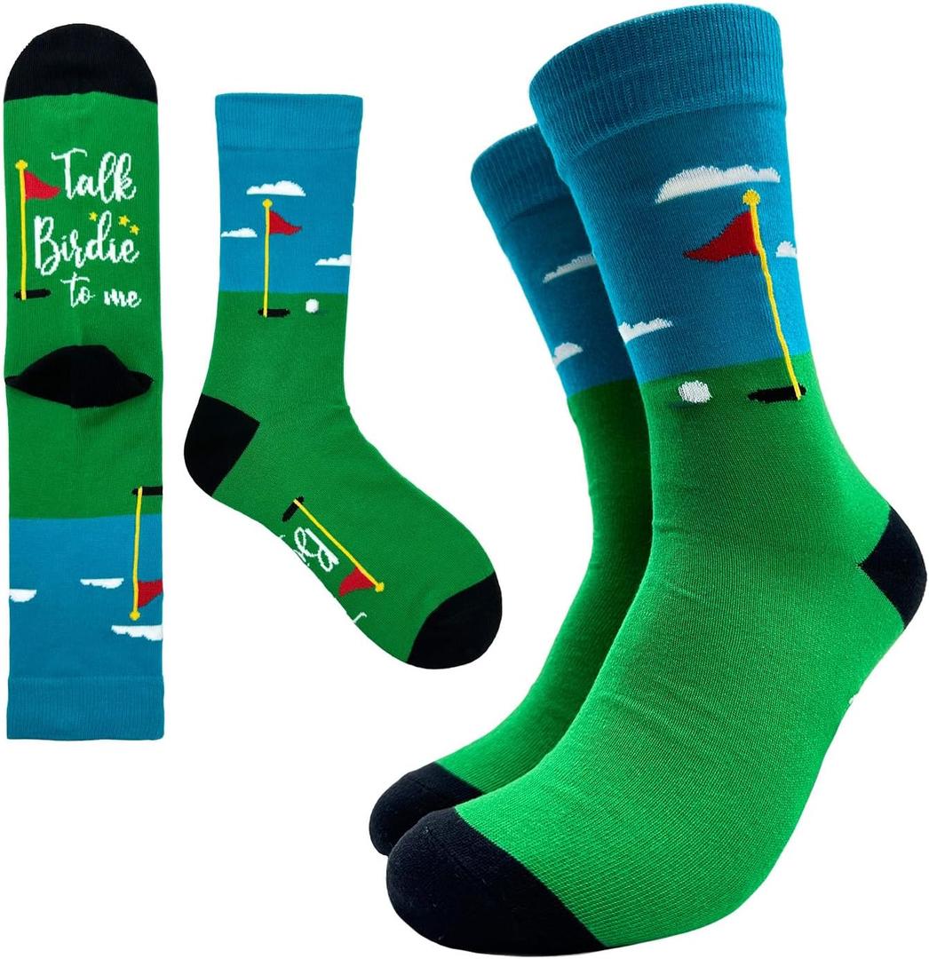Talk Birdie to Me Novelty Funny Breathable Printed Cotton Socks, Unisex Cozy Knitted Crew Socks, Gifts for Golf Lover, Teens Men Dad Grandpa Outdoorsman Friend Bestie Coworker Boss Manager