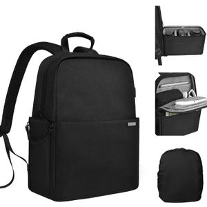 CADeN Camera Backpack Bag with 15.6" Laptop Compartment USB Charging Port, Waterproof Camera Case for DSLR Mirrorless SLR Cameras, Compatible for Sony Canon Nikon Camera and Lens Tripod Accessories (Large, 2.0 Black)