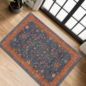 Hazo Haus Washable 2x3 Entry Rug Front Door Indoor, Farmhouse Small Area Rugs for Kitchen, Bathroom, Entrance, Non Slip Rubber Backed, Perfect for Boho Dcor (2x3 Navy Blue)