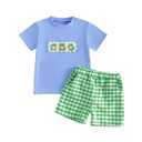 XRTBMN Toddler Baby Boys Frog Outfit 2Pcs Infant Summer Clothes Embroidery Short Sleeves T Shirts and Gingham Shorts Set (Green, 6-12 Months)