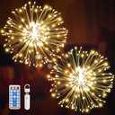 Besight Firework Lights USB Hanging Sphere Lights 2 Pack, Copper Wire Fireworks Light for Chiristmas, Rechargeable LED Star String Lights Fairy Lights with Remote for Wedding Party Garden Decoration