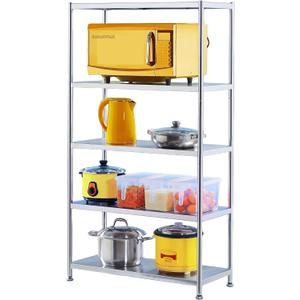 susunnus Stainless Steel Shelves 23.6in-5 Tier, Stainless Steel Shelf Organizer, Kitchen Storage Shelves, Artistic Texture, Pragmatic & Sturdy & Waterproof, 23.6in*13.8in-5t