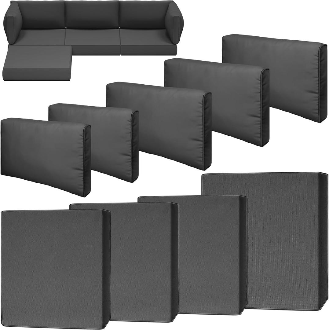 9 Piece Outdoor Patio Waterproof Cushion Covers, Fits 4-Seat Wicker Rattan Sectional Couch Chair Furniture Cover Replacement Set - Fade-Resistant Patio Cushion Covers with Zipper