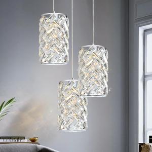 CATINER 3-Light Modern Crystal Pendant Light, Chrome Mini Chandelier Adjustable Cluster Pendant Lighting Fixture for Kitchen Island, Dining Room, Bedroom, Hallway, Porch