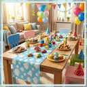 Potchen 4 Pcs Cartoon Table Runner 13 x 72 Inch Blue Sky White Cloud Cow Print Red and Yellow Table Runner Party Supplies Decor for Baby Shower Boy Girl Birthday Party Decorations