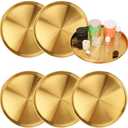 Biugaaufai 6 Pcs 12 Inch Gold Round Serving Tray, Stainless Steel Decorative Table Trays, Brushed Brass Finish, Multi-Functional for Home, Kitchen, and Vanity