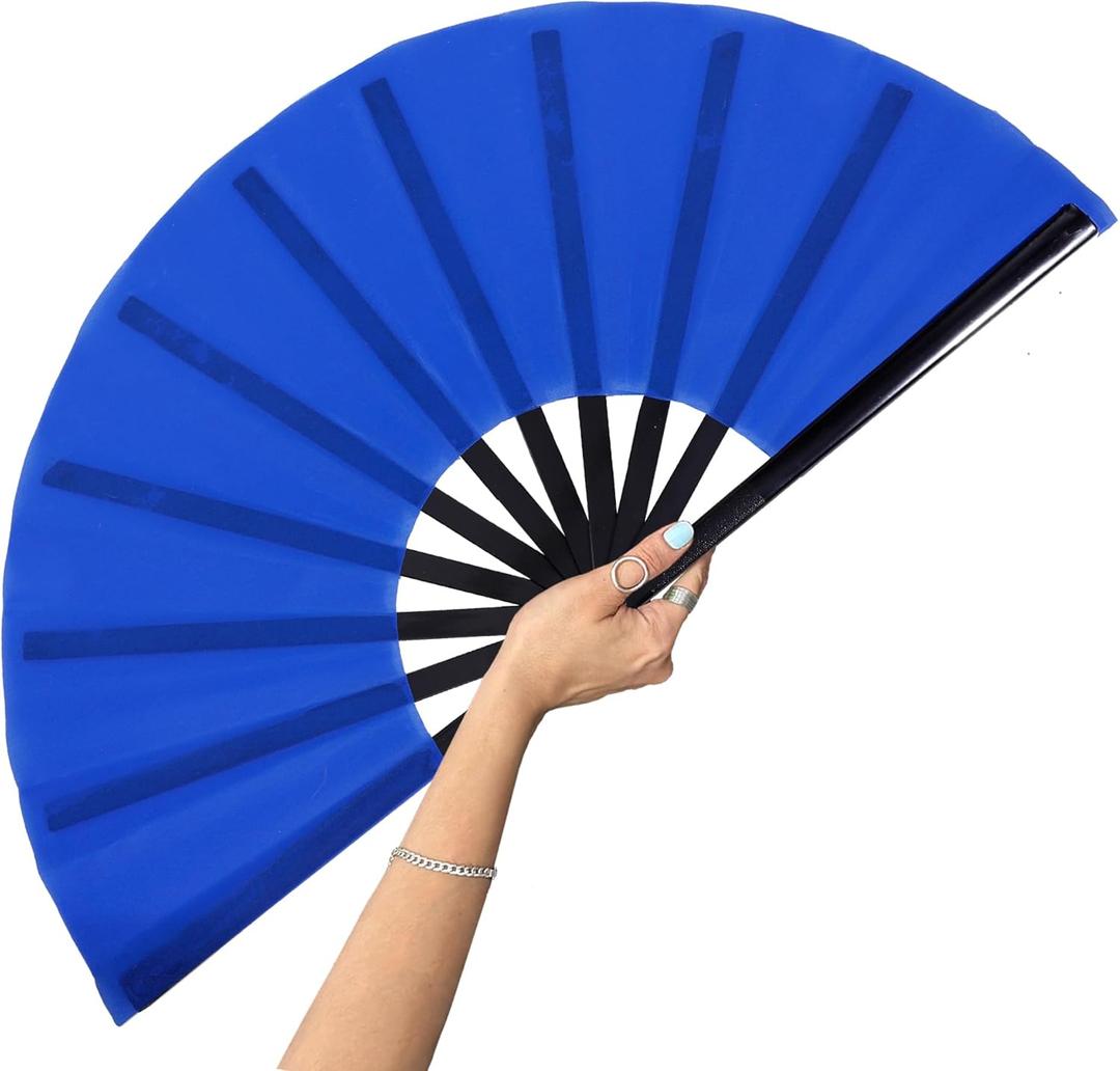2 x 13inch Large Rave Fan Popping Fan Clacking Fans for Line Dancing,Hand Fans for Women Foldable,Boots on The Ground Fan,Portable for Outdoor,Wedding,Party,Decoration(Blue,1 Pack)