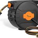 Retractable Garden Hose Reel 1/2"x82 ft, Automatic Hose Reel with 7 Pattern Nozzle, Any Length Lock Wall Mounted &180 Deg Swivel (Black-orange)