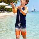 Boys Two Piece Swim Set Zipper Rash Guard Swimsuits Long Sleeve Bathing Suit for 4-12 Years (9-10 Years, Orange Graffiti)