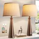 Seealle Modern Table Lamps Set of 2 - Touch Bedside Lamp for Nightstand with Dual USB C+A,3-Way Dimmable Brown Nightstand Lamps for Living Room Bedroom End Table with Oat Shade(Bulb Included)