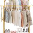 Calmootey Double Rod Clothing Garment Rack,Rolling Hanging Clothes Rack,Portable Clothes Organizer for Bedroom,Living Room,Clothing Store,Gold