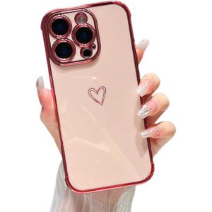 ZTOFERA Designed for iPhone 16 Pro Max Case 6.9 inch,Cute Plating Edge Love Hearts Pattern with Camera Lens Protection Phone Cover for Girls Women,Pink