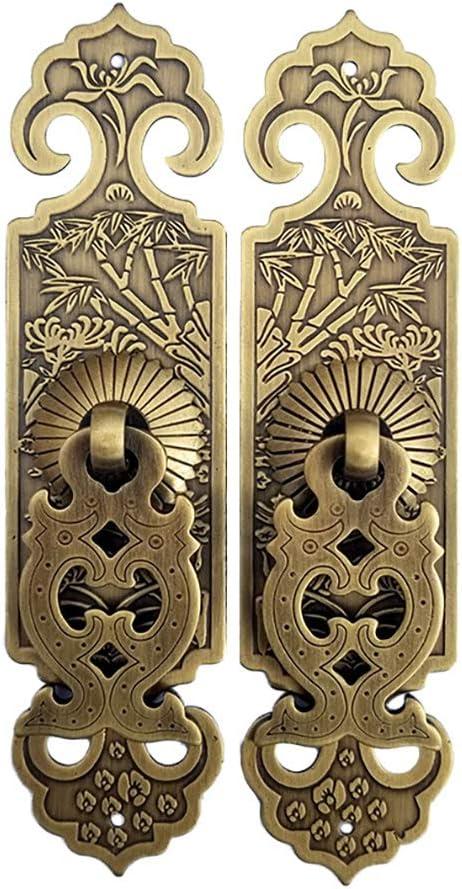 2Pcs Vintage Style Embossing Pattern Pulls Handle Bookcase Wardrobe Drawer Window Pure Copper Double Door Handle