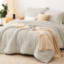 CozyLux King Seersucker Comforter Set with Oatmeal Bed in a Bag 7-Pieces All Season Bedding Sets with Comforter, Pillow Sham, Flat Sheet, Fitted Sheet, Pillowcase