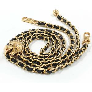 Luomorgo 1 Pc Thin Adjustable Chain Handles Strap, Long Purse Strap Replacement, Black PU Leather Chain Handles for Shoulder Bags, Crossbody Bag DIY Crafts (Gold, 47" Length)