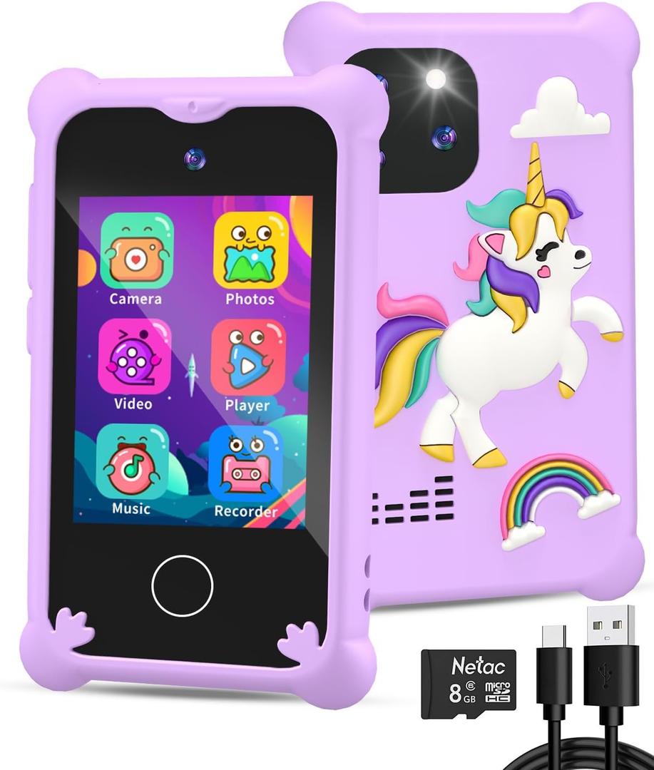 Upgrade Kids Phone Toys for 3 4 5 6 Year Old Girls and Boys, Toddler Emulated Touchscreen Smartphone with No Calls, No Internet, Christmas Birthday Gifts for Kids Ages 3-8 (Purple)