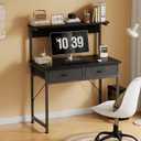 MUTUN Small Desk with Drawers, 31 Inch Computer Desk with Power Outlet & LED Light, Gaming Desk with Adjustable Monitor Stand & Pegboard, Modern PC Study Writing Table for Bedroom, Black