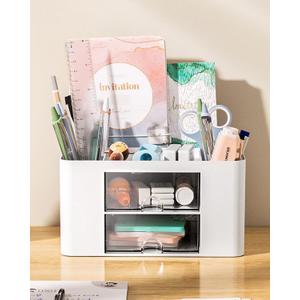 Office Desk Organizer with 3 Drawers Multi-Functional Desktop Pen Pencil Case Storage Box,Desktop Organizer for Office Home Supplies White LCC570-02