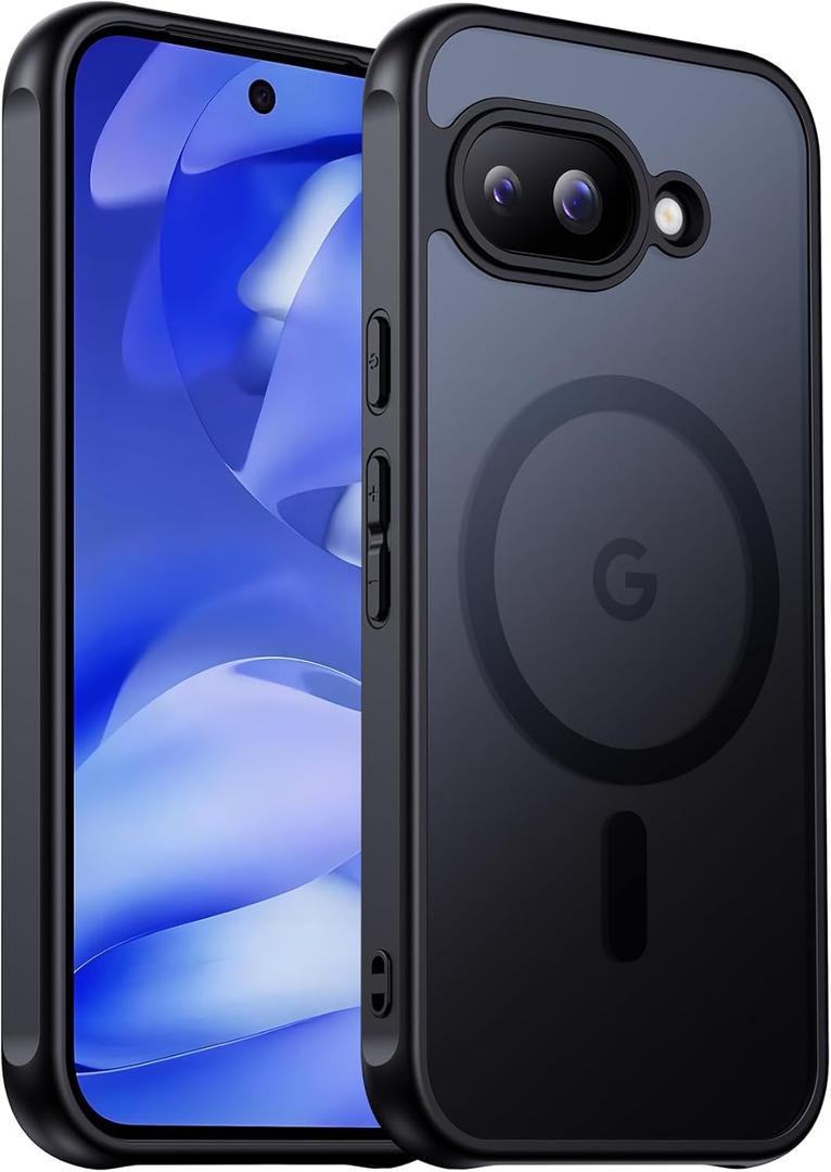 3 x Designed for Magnetic Google Pixel 9A Case,[Compatible with MagSafe] [Military Grade Drop Protection] Slim Translucent Matte Shockproof with Anti-Fingerprint Phone Case 6.3"-Black
