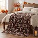 Horaldaily Fall Black Football Leaves Flannel Throw Blanket 50x60