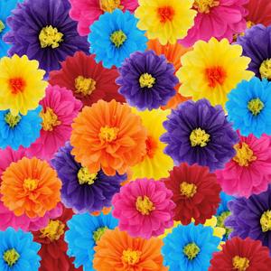 Geyee 54 Pcs Mexican Paper Flowers Colorful Fiesta Tissue Paper Flowers Pom Poms Mexican Carnival for Floral Party Backdrop Wedding Birthday Party Craft (6" 8" 10")