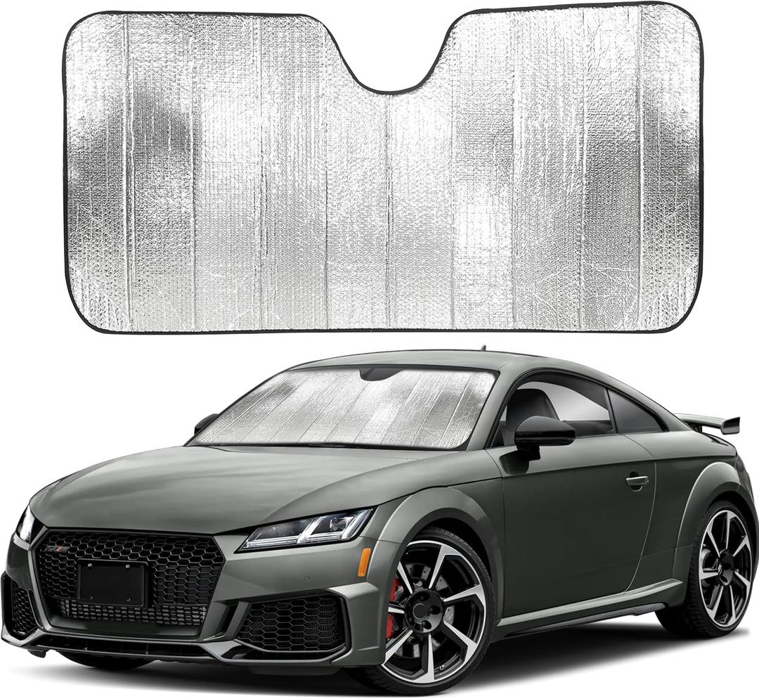 EcoNour Accordion Car Windshield Sun Shade | Car Sun Visor to Protect Harmful UV Rays | Foldable Automotive Windshield Sunshades | Window Sun Blocker to Keep Your Vehicle Cool & Comfort - 58" x 28" (Large, Silver)