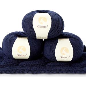 Gisimo 100% Inner Mongolian Cashmere Yarn Luxurious Hand Knitting Yarn Home Necessity for DIY Crafts (3 balls, Dark Blue)