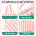 Toiletry Bag for Women Travel Water-resistant Cosmetic Bag Fashion Stripes Makeup Bag with Hanging Hook Preppy for Store Toiletries Cosmetic Accessories Medium Pink