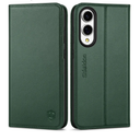 SHIELDON Case Wallet for Galaxy S25 Edge 5G 6.7", Genuine Leather Flip Kickstand RFID Blocking Credit Card Holder Magnetic Shock Absorbing Cover Compatible with Galaxy S25 Edge 2025 - Evergreen