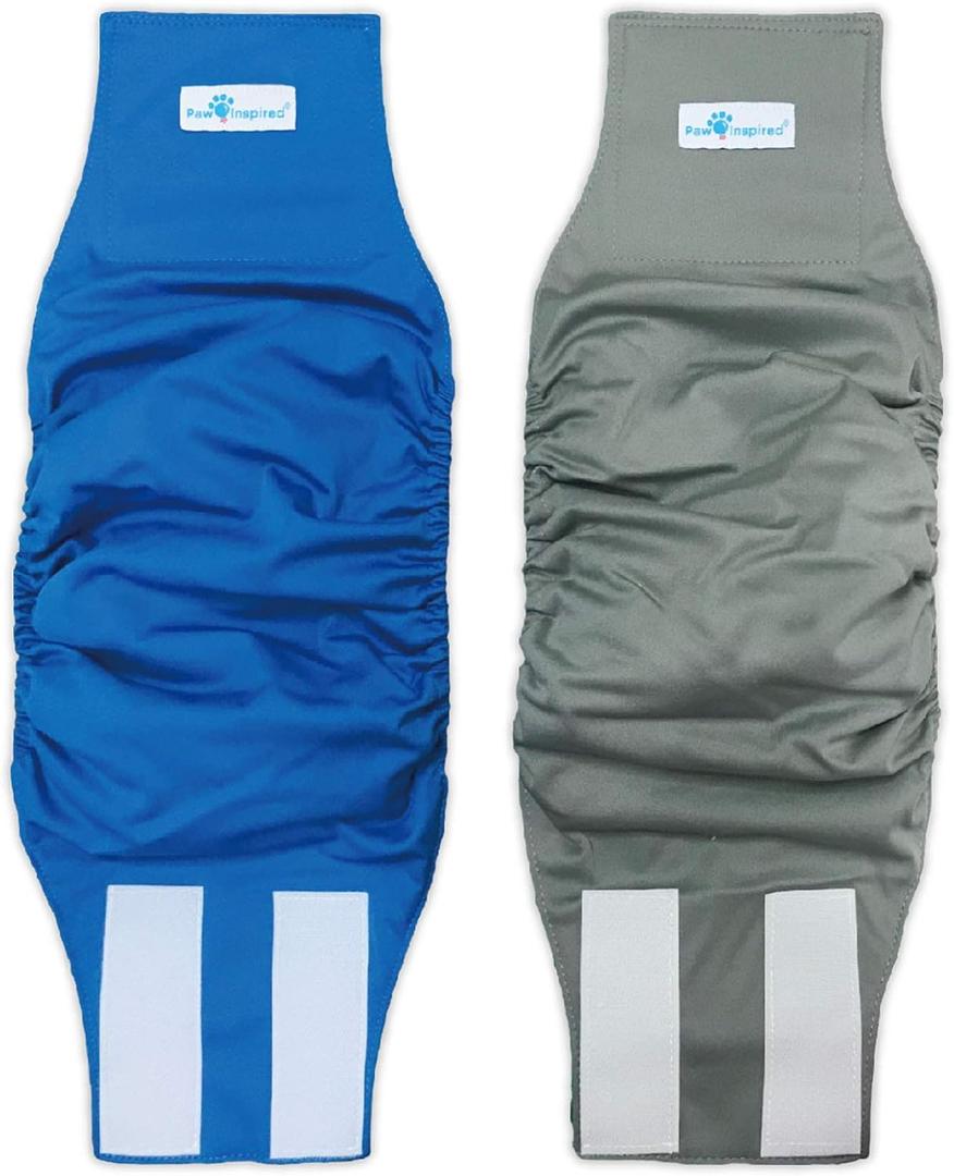 Paw Inspired 2-Count Reusable Male Dog Wraps, Washable Diapers for Male Dogs, Belly Bands for Incontinence, Surgery, Male Marking (XL Size, Assorted Colors with White Lining, Pack of 2)