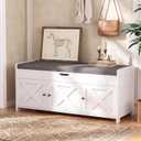 Marsail Shoe Storage Bench with Seating, Farmhouse Entryway Bench with Shoe Storage and Cushion, Under Window Benches Wooden Ottoman for Bedroom, Entry Way, Living Room, White, 15"D x 39.4"W x 18"H