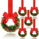 Dingion 6 Pcs 6 Inch Christmas Mini Cabinet Wreaths for Kitchen with Ribbon Bows Pinecone Berry Small Window Wreath Garland for Door Window Farmhouse Christmas Party Decorations
