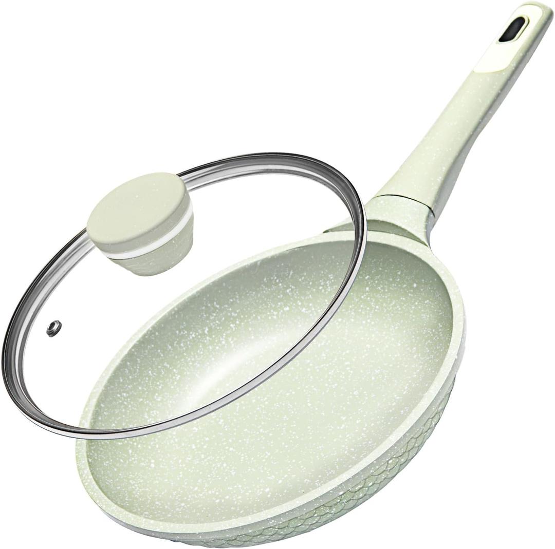 8 Inch Non Stick Frying Pan with Lid - Omelette & Egg Pan Skillet | PFOA/PFAS Free Healthy Cookware | All Stovetop & Dishwasher Safe | Heat Resistant Handle | Eco-Friendly