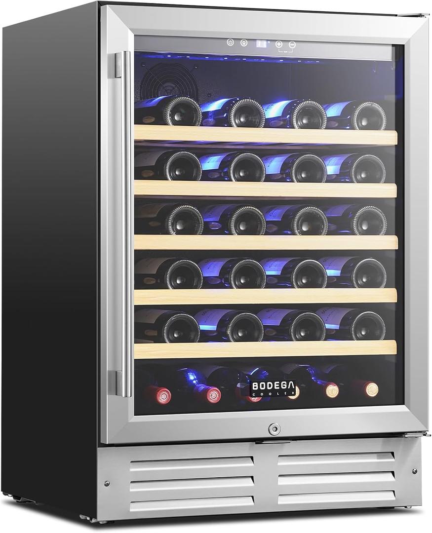 BODEGACOOLER 24 Inch Single Zone Wine Fridge, 41℉ to 72℉, Holds 52 Bottles, 24 inch wide