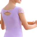 MdnMd Girls Leotard for Ballet Dance Gymnastics Toddler Kids Outfits With Bow Back Ruffle Sleeve (4-6 Years, Purple)