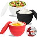 3Pcs Foldable Silicone Bowl Liners for KitchenAid Tilt-Head 5QT Mixer,Mixing Bowls Insert with LidsDishwasher-Safe Food-Grade for Stand Mixer Accessories and Attachments(Red,White and Black)