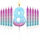 MTLEE Number 8 Mermaid Birthday Candle for Cake with 12 Purple Blue and Pink Spiral Rainbow Candles for Girls, Birthday Anniversary Cake Topper Mermaid Theme Party Decors Supplies