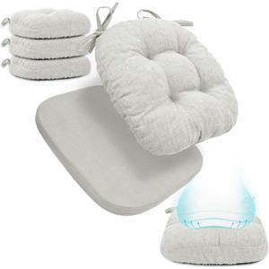 BUYUE Double-Layer Thickened Chair Cushions for Dining Chairs, Natural Latex Foam Support, 2-Faced Reversible Kitchen Seat Cushions, Practical Non-Slip Chair Pads, 4 PCS, Light Grey