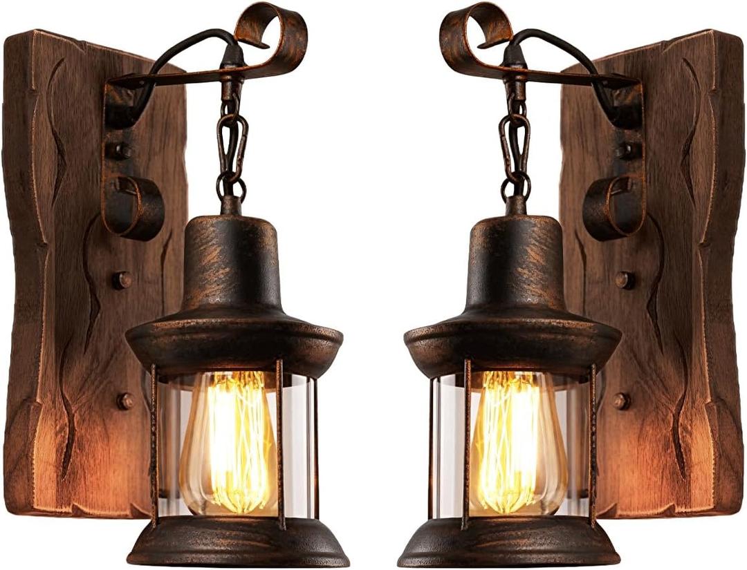 LightInTheBox Rustic Wall Sconces, Vintage Wall Sconce, Rustic Light Fixtures, Farmhouse Antique Wooden Wall Lamp for Aisle, Vanity Mirror, Hallway, Bedroom Bedside, Bar (2 Pack)