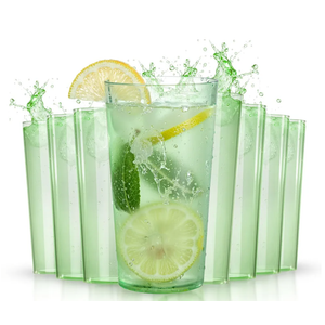 Liacere Plastic Drinking Glasses (Set of 12) 18oz Highball Green Reusable Plastic Glasses Colors, Kitchen Water Glasses Cup, Bar Tumbler Glassware Set for Beer, Juice, Cocktail, Whiskey, Milk