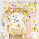 First Bee Day Decorations Girl  108PCs Honey Bee Themed 1st Birthday Party Supplies with So Sweet to Bee One Backdrop, Banner, Pink Yellow Balloon Garland Kit, Tablecloth
