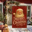 2 x Merry Christmas Garden Flag 12x18 Inch Santa Red Plaid Burlap Double-Sided Seasonal Outdoor Holiday Banner Winter Flag for Yard Lawn Decoration