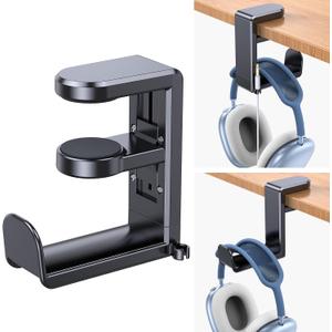 Coolpow Gaming Headphone Stand for Desk360RotatingPC Headset Holder for Desk Hook Mount, Headset Stand Holder Clip Under Desk Headphone Hanger for Airpods Max, HyperX, Sennheiser All Headphone Size (Black)